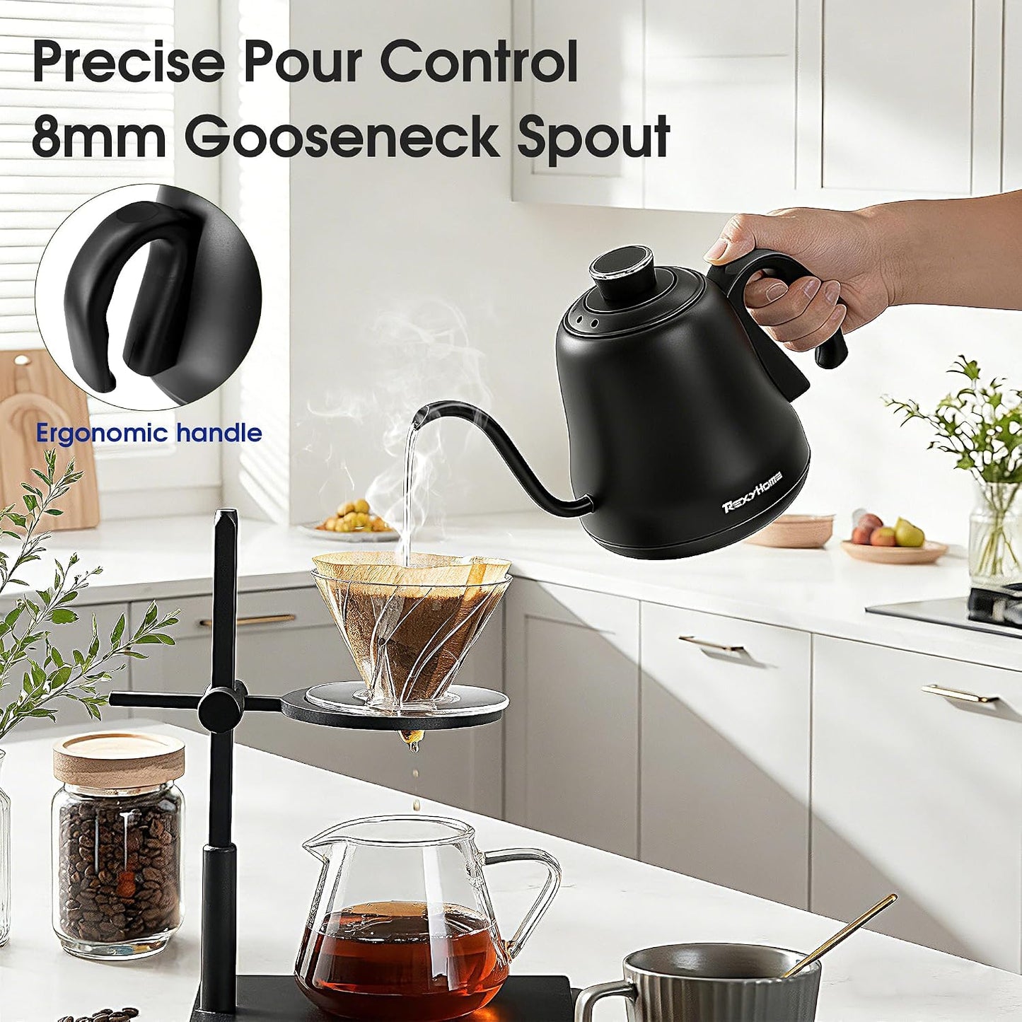 Gooseneck Electric Kettle Temperature Control: 316L Stainless Steel Inner | ±1℉ Precision, Pour Over Kettle for Coffee & Tea, 1000W Quick Heating, Auto Shut-Off & Boil-Dry Protection, 0.8L/27oz