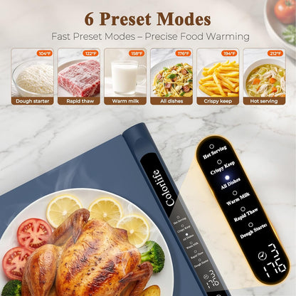 Warming Mat for Food, Electric Warming Tray with Heat-Resistant Pad-L Grey | Colorlife 6 Preset Modes, 7 Temps, 6H Timer, Child Lock, Auto-Memory, Rollable Silicone Food Warmer for Buffet, Parties