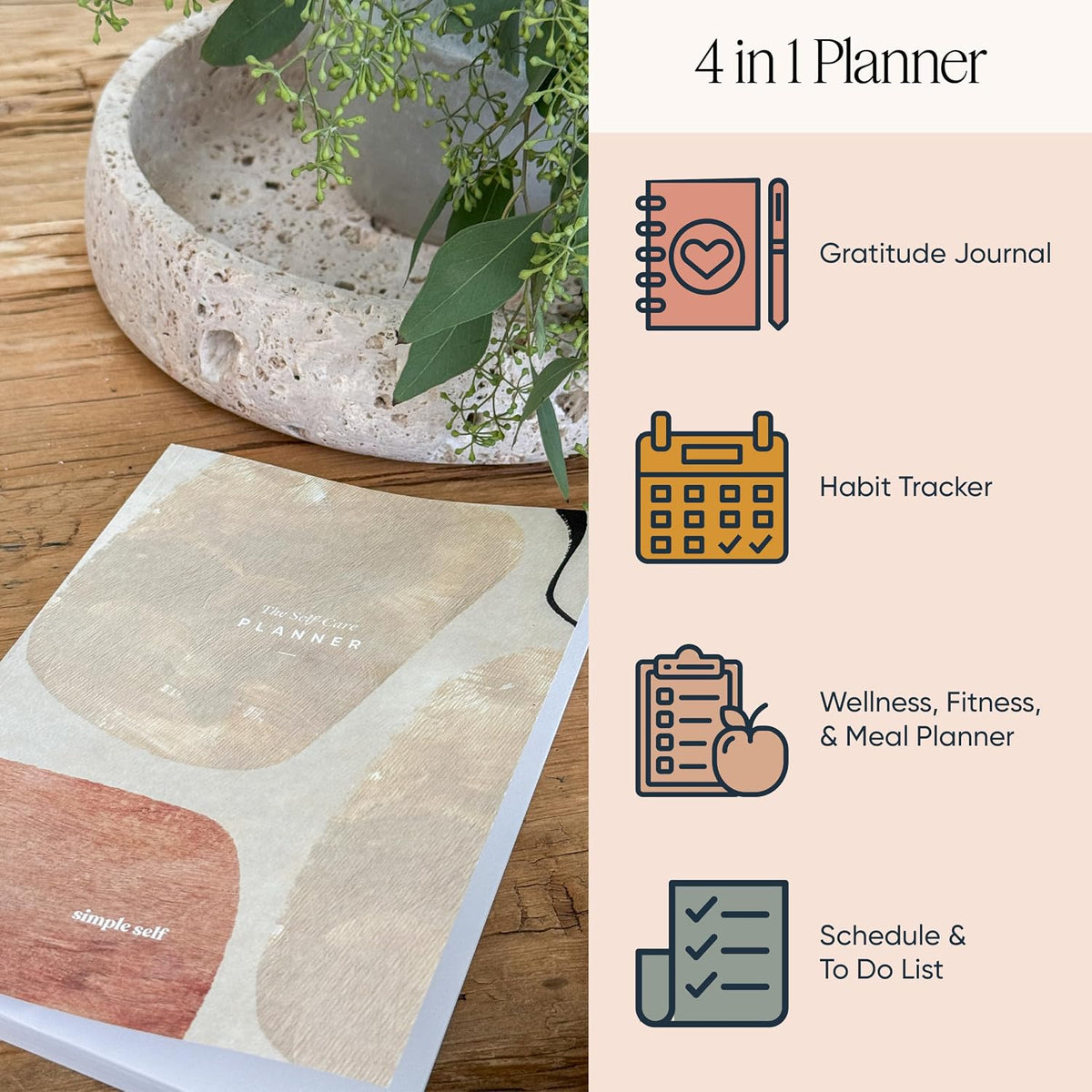 The Self-Care Planner by Simple Self - Undated 6 Month Life Planner - Daily, Monthly, Weekly - Focus on Wellness, Productivity, Achieving Goals, and Happiness (Abstract, Daily Edition: 13-Weeks)