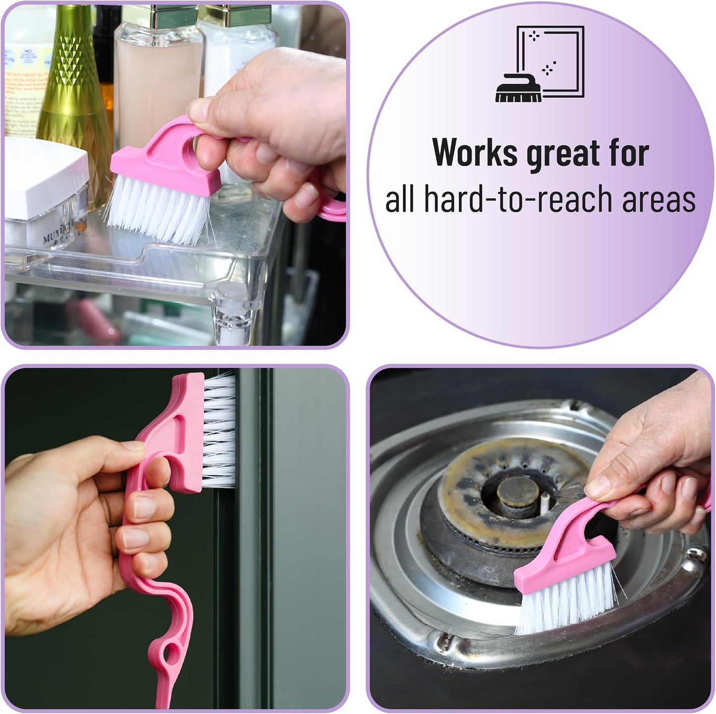 Slick- Window Track Cleaning Brush, 2 Pack, Yellow/Purple Ergonomic Handle, Built-in Scraper, Multipurpose, Window Track Cleaning Tools
