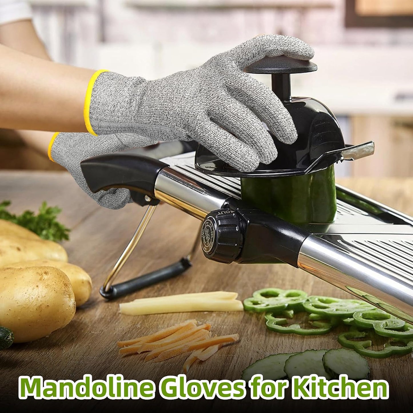 Schwer 2 Pairs ANSI A7 Cut Resistant Gloves, Mandoline Glove for Kitchen, Breathable & Comfortable, Food Grade Cutting Gloves for Meat Cutting, Fish Processing, Carving, and Shelling, PR1509, M