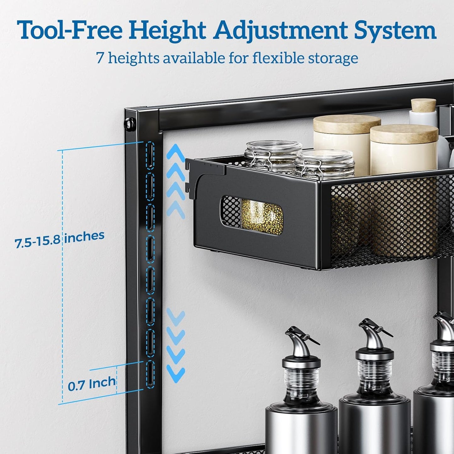 Petiza Under Sink Organizer Adjustable Height 2 Tier Bathroom Organizer Pull Out Cabinet Organer kitchen organizers and storage fridge organizers and storage,White,XL-1 Pack