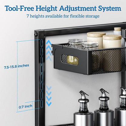 Petiza Under Sink Organizer Adjustable Height 2 Tier Bathroom Organizer Pull Out Cabinet Organer kitchen organizers and storage fridge organizers and storage,White,XL-1 Pack