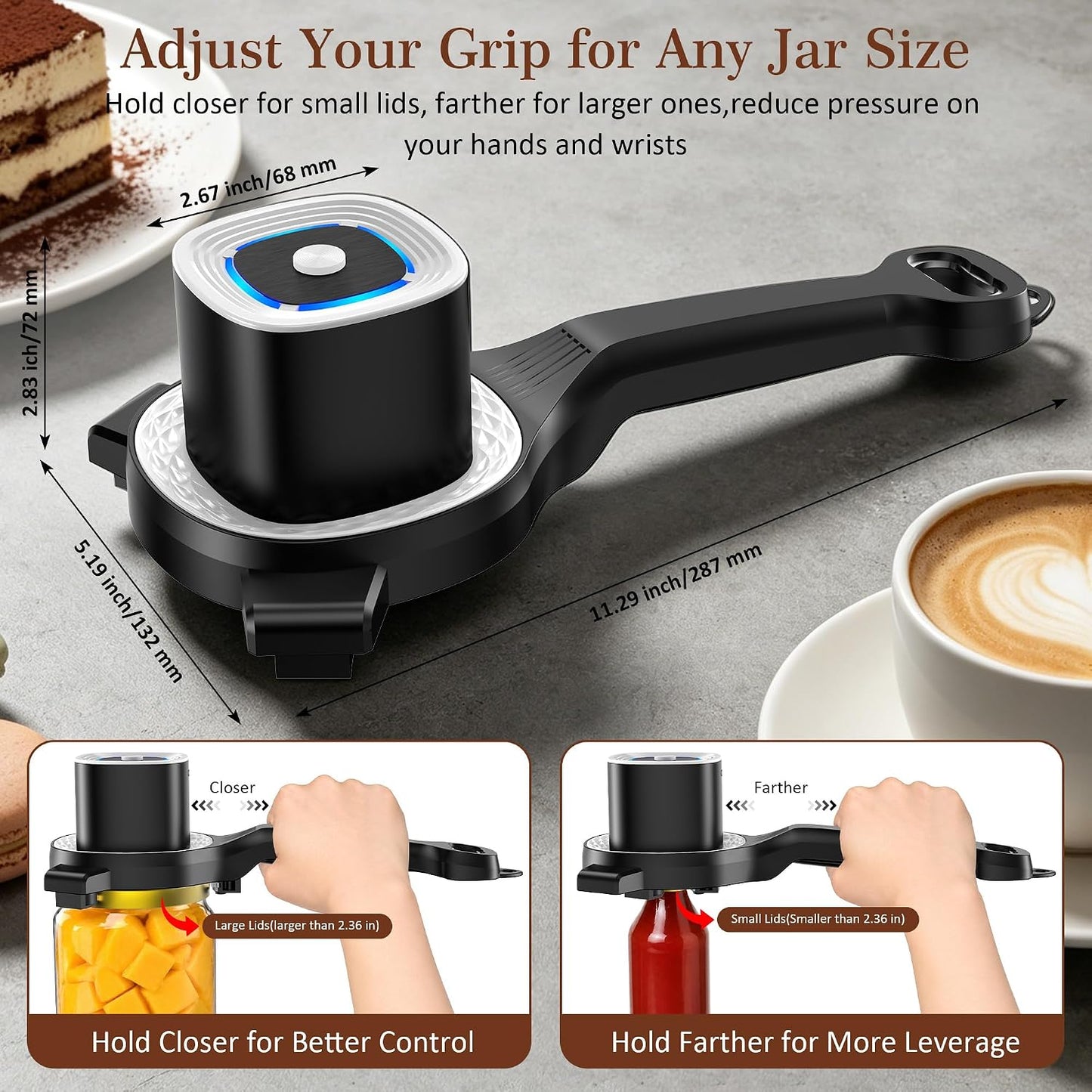 Electric Jar Opener for Seniors with Auto-Adjusting Gripper,Fit 1"-3.5" Cap | Rechargeable Jar & Bottle Openers for Weak Hands and Arthritis, Easy Twist Off Lid Opener with Rubber Gripper Pad，Red