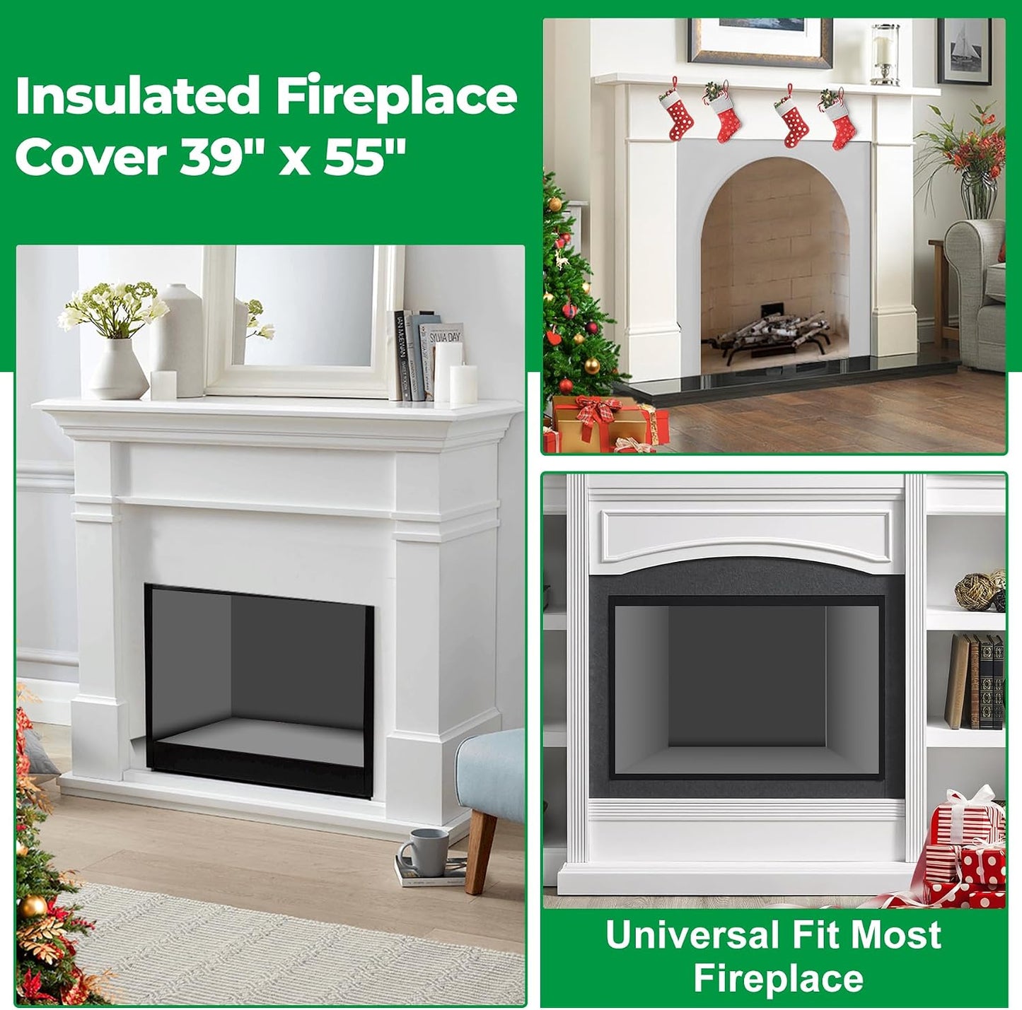 Forestchill Fireplace Cover, 3-Layer Insulation Fireplace Draft Stopper with Velcor, Keep Drafts Out & Prevent Heat Loss, 39" x 55", Easy Cut to Fit
