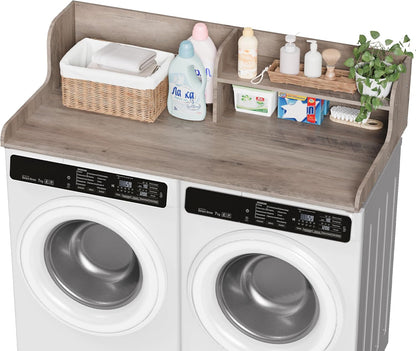 DTK Washer Dryer Wood Countertop with Shelf, Laundry Topper with Non-Slip Mat,27.55" Depth x 54" Width Dryer Covers for The Top with Edge Rails, Black