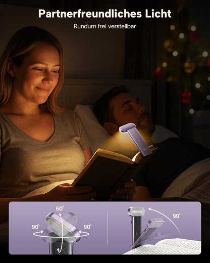 86lux Book Light, Rechargeable Reading Light for Book in Bed | 3 Color Modes & Stepless Dimming, Aluminum Alloy LED Bookmark Light for Book Lovers, Technology Black