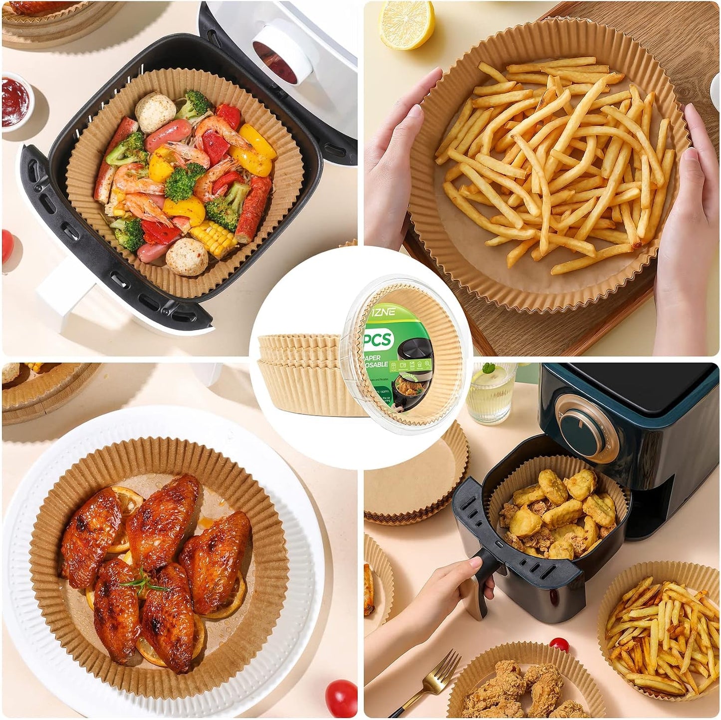Air Fryer Liners Disposable, 150Pcs Parchment Paper 8" Square for 5-8QT | [Food Grade Material] Unbleached Parchment Paper Non-Stick & Waterproof Oilproof Easy Cleanup for Air Fryer Sheets Papers