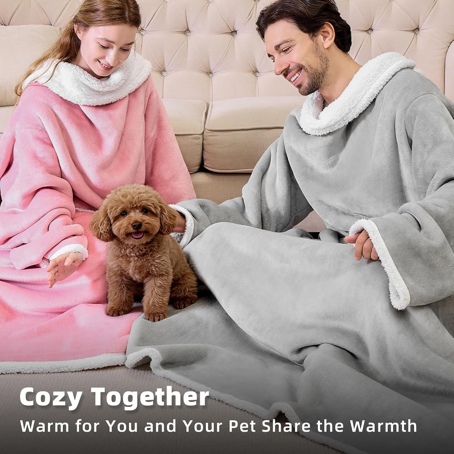 IFNOW Sherpa Wearable Blanket with Sleeves, Oversized Snuggle Robe, Purple | 430GSM Thick, 55x69", Big Pocket, TV Blanket,Fall Winter Dorm Essentials or Office, Christmas Birthday Gifts for Women Men