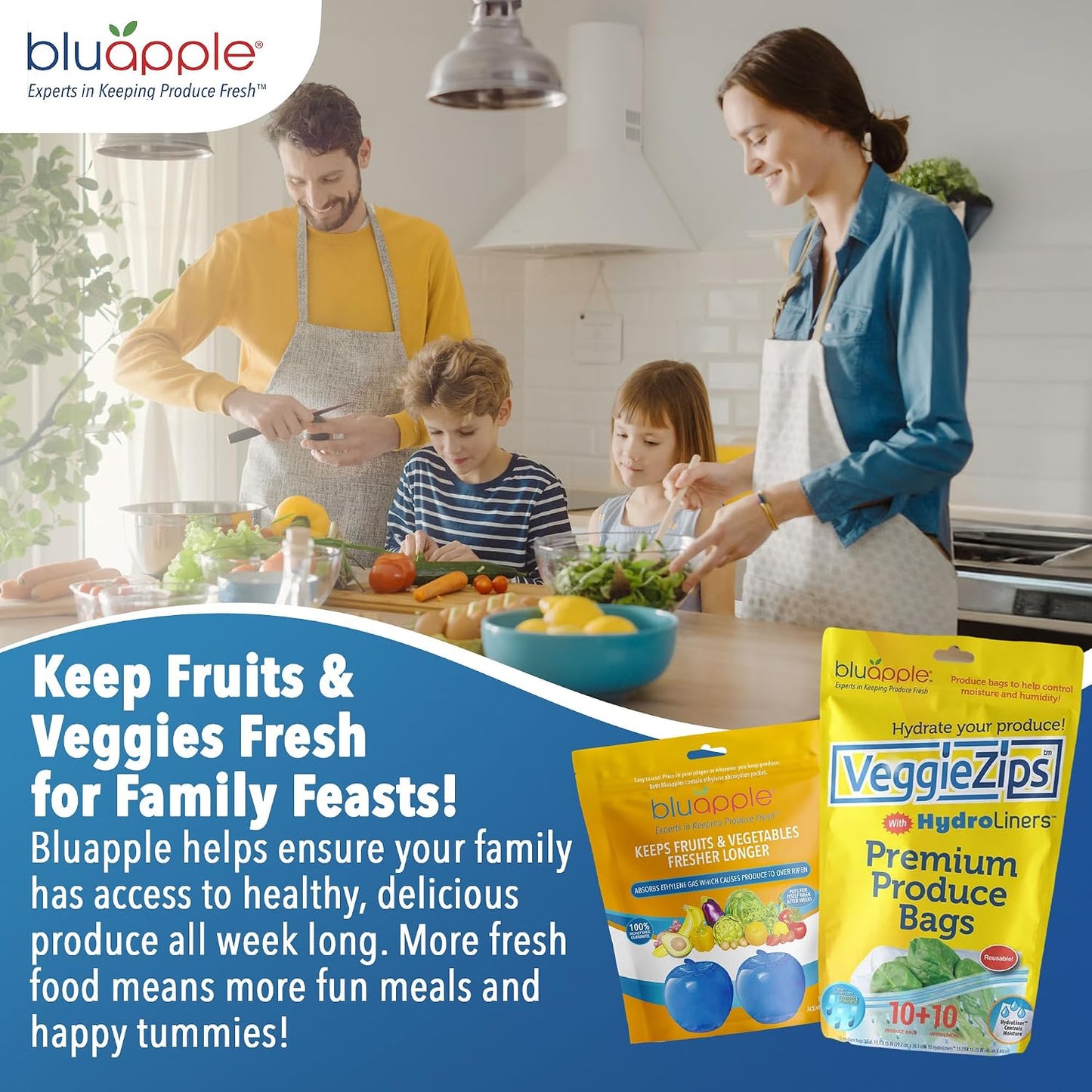 Bluapple Produce Saver Ethylene Gas Absorber - Fresh Fruit & Vegetable Storage for Refrigerator Crisper, Shelves & Fruit Bowls, Produce Keeper, Fruit Saver, Kitchen Must Haves, BPA-Free - 2-Pack