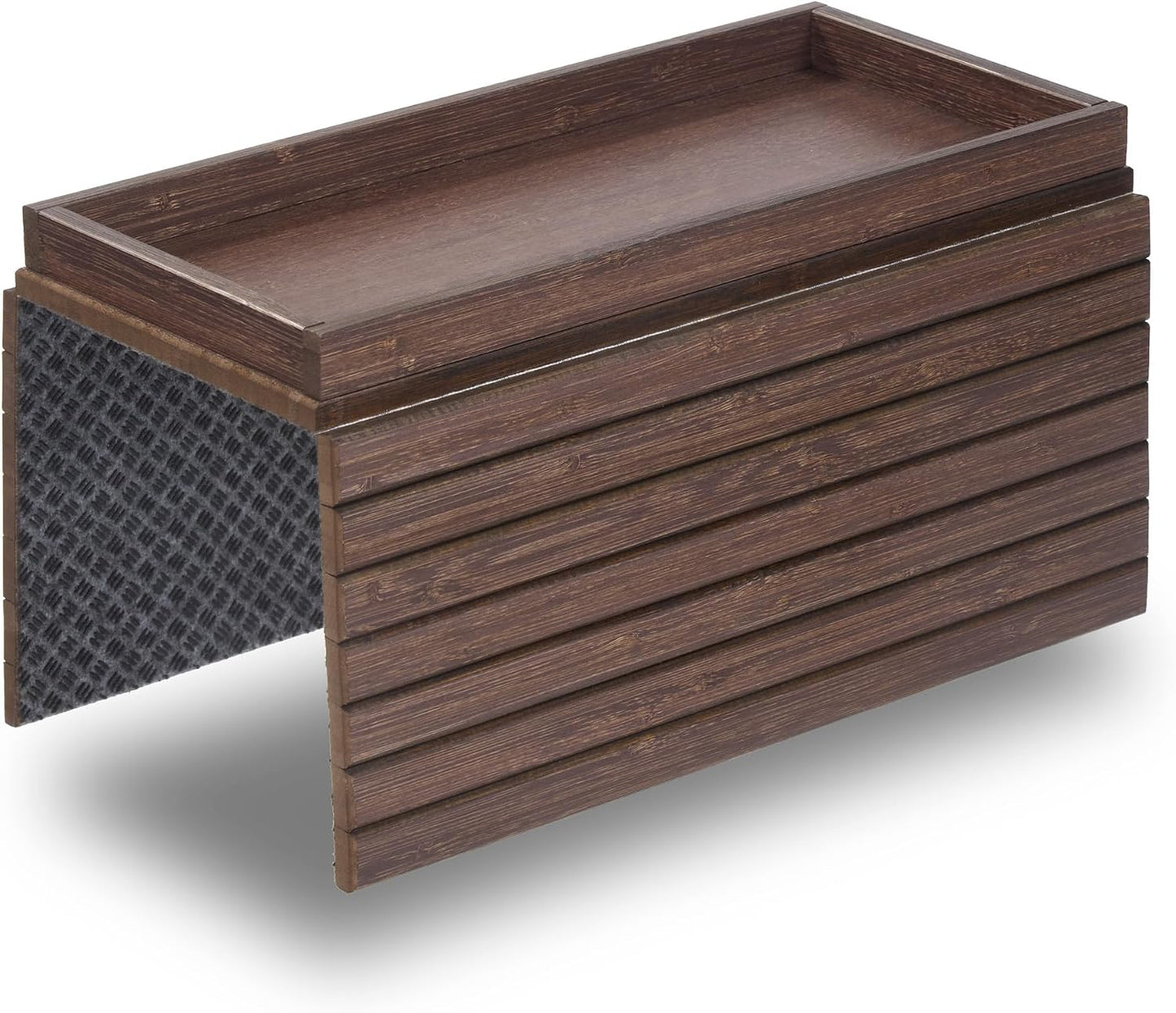 DETOR Couch Arm Tray with Spacious 12.4" x 5.4" Storage Box, Walnut Bamboo Finish, Enhanced Non-Slip Felt Bottom, Sturdy Bamboo Slats, Fits Armrests 6" and Wider