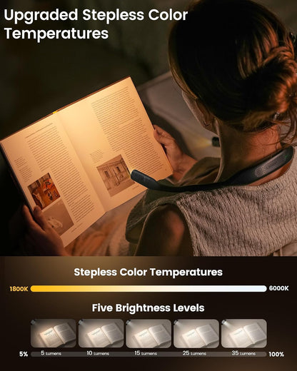 Glocusent Neck Book Light, Rechargeable Neck Lights for Crafts Reading | 1200mAh, Hands Free, 5 Colors, 5 Brightness, Lightweight, Book Lovers Gifts, Ergonomic, Bendable, Knitting, Repairing, Reader