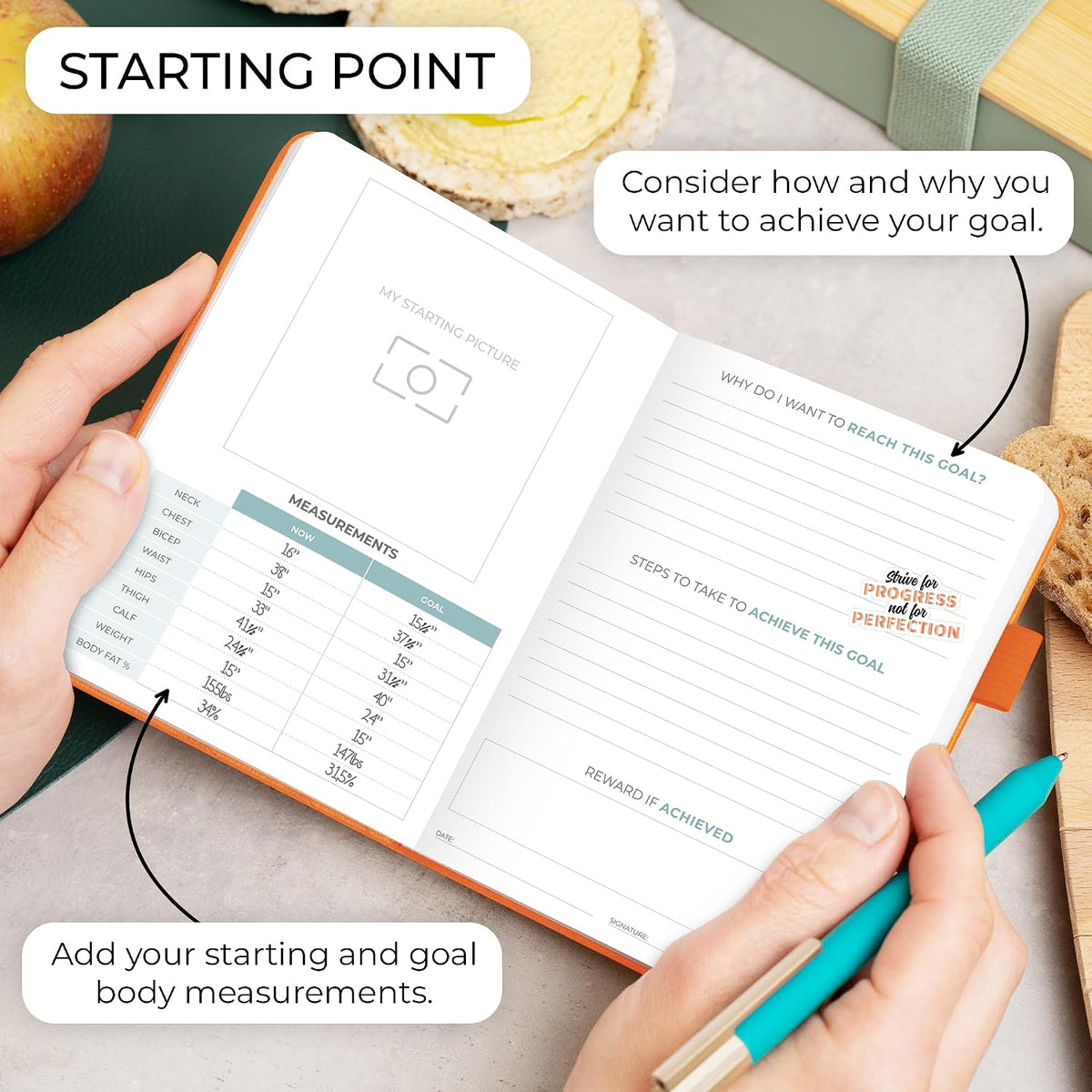 Clever Fox Food Journal for Women & Men, Weight Loss Tracker, Aquamarine