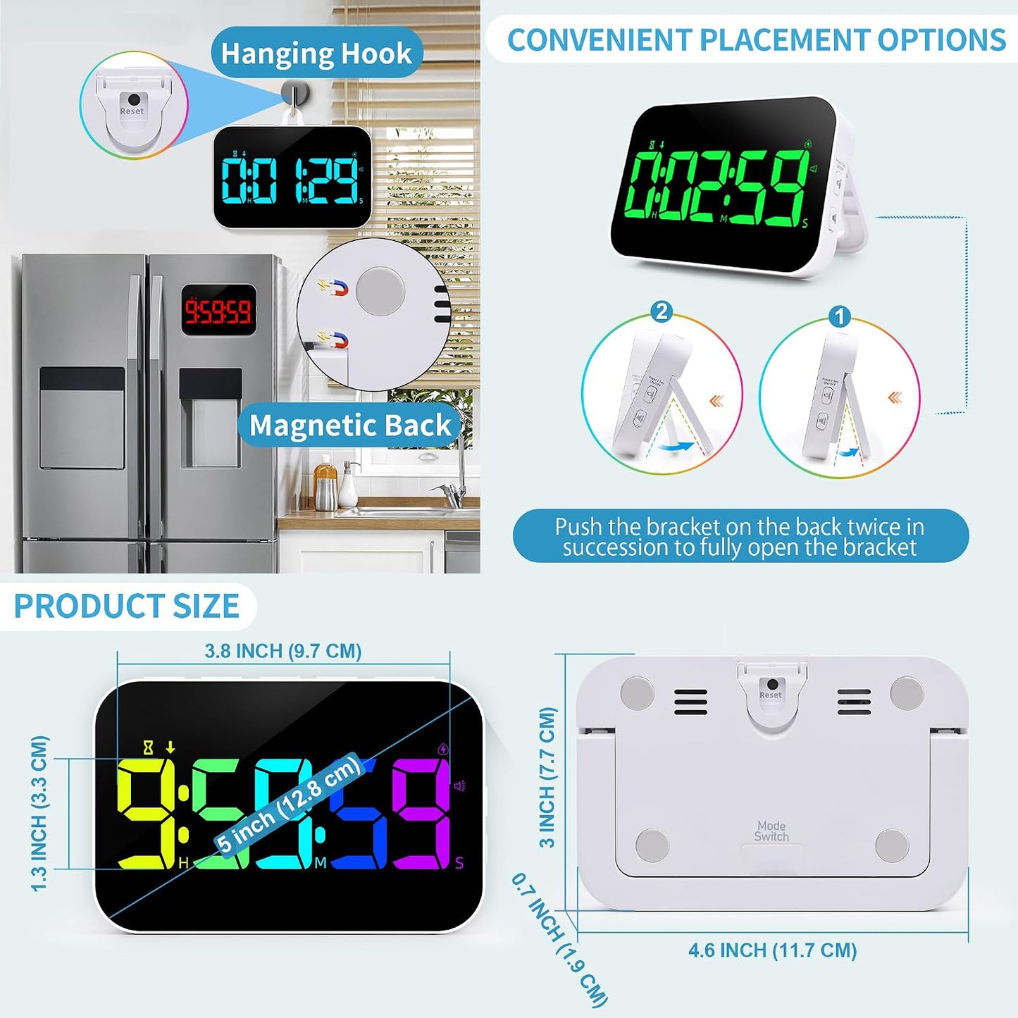 TXL Digital Timer for Classroom, Pomodoro, Gym & Kitchen – Rechargeable Magnetic Countdown Timer, Large LED Display, Loud Alarm, 3 Volume Levels & 3 Brightness Settings