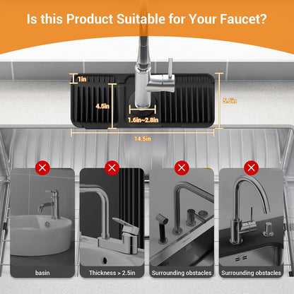ZJWZLG Faucet Mat for Kitchen Sink, 14"X5.5" Silicone Sink Splash Guard , Snap-On Design & 7°slope Fast Drain, Folding Sink Faucet Mat for Universal Kitchen Bathroom Sink(Grey)
