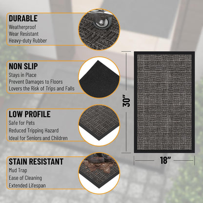 Ottomanson Heavy Duty Rubber Floor Mat – Non-Slip, Waterproof, Easy to Clean – Boot Tray Utility Mat for Shoes, Boots, Entryway, or Pet Feeding Area – Durable, Hose Washable – 16" x 32", Black