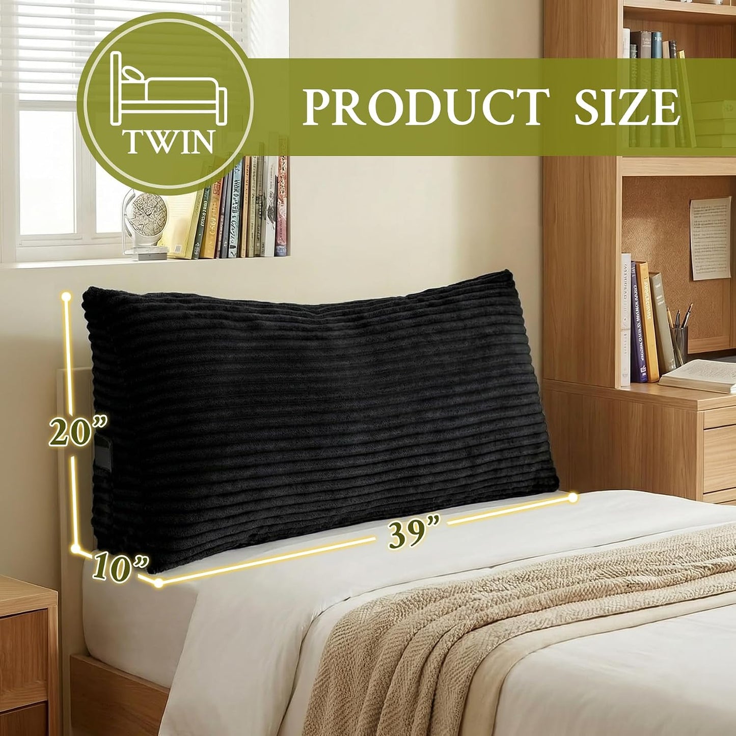 Headboard Pillow Queen, Headboard Wedge Pillow, Back Rest Pillows for Sitting, Reading, Working, Triangle Pillow with Removable Cover, Daybed Pillows for Bed Dorm Sofa, Dark Grey