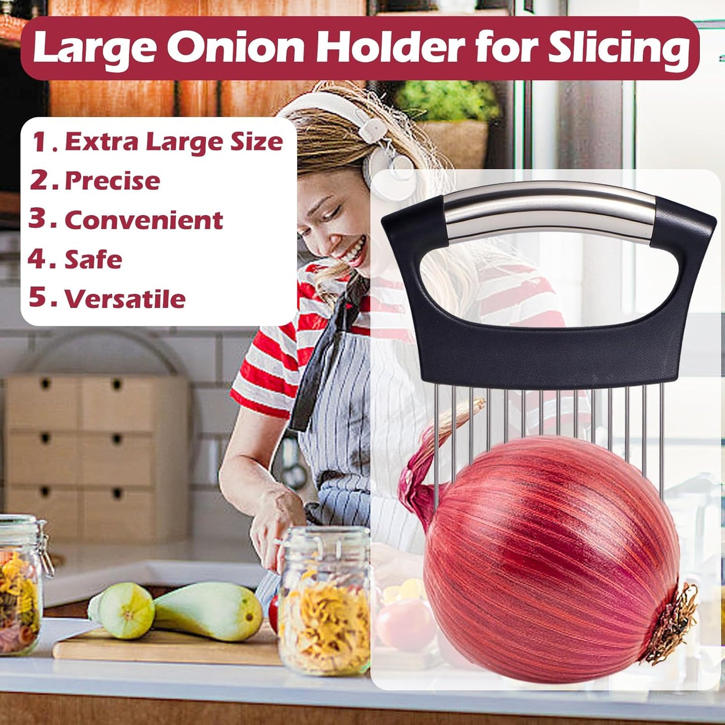 JAYVAR Extra-Large Onion Holder for Slicing, 304 Stainless Steel | 14 Long Needles, Onions Cutter Vegetable Chopper, Tomato Cutter Slicer, Kitchen Gadgets for Evenly Slicing