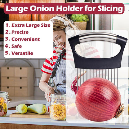 JAYVAR Extra-Large Onion Holder for Slicing, 304 Stainless Steel | 14 Long Needles, Onions Cutter Vegetable Chopper, Tomato Cutter Slicer, Kitchen Gadgets for Evenly Slicing