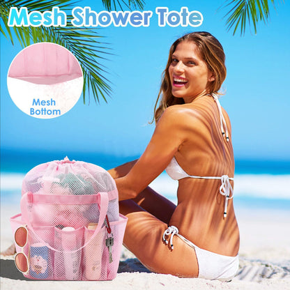 Fammart Mesh Shower Caddy Portable with Drawstring, Dorm Room Essentials for College Girls Guys, 8-Pocket Extra Large Shower Bag Basket Tote for Camping Beach Gym Travel Toiletry Bathroom