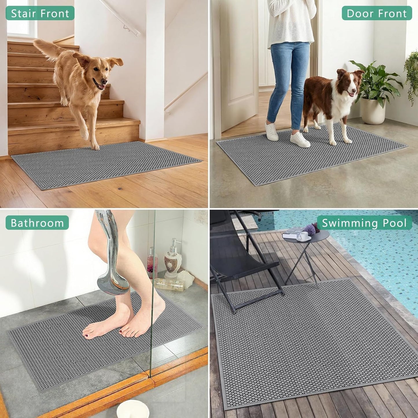 WochiTV Non Slip Drainage Mats PVC Pool Floor Mat 0.23'' Thick Outdoor Indoor Parking Space Mat for Bathroom Garage Basement Backyard Commercial Kitchen 3x16.6Ft