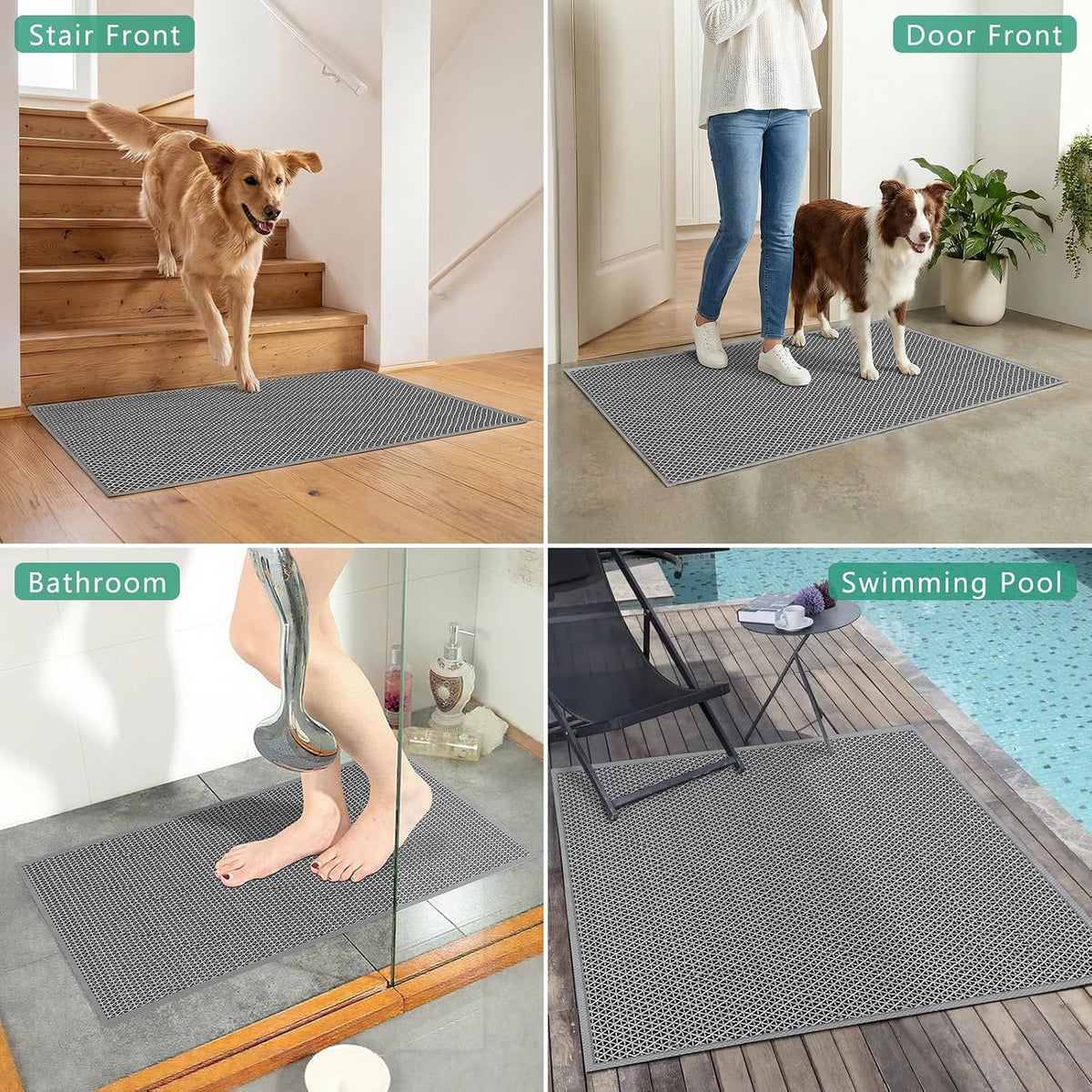 WochiTV Non Slip Drainage Mats PVC Pool Floor Mat 0.23'' Thick Outdoor Indoor Parking Space Mat for Bathroom Garage Basement Backyard Commercial Kitchen 3x16.6Ft