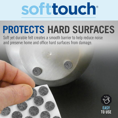 SoftTouch 3/8" Round Mini Self-Stick Furniture Slider Felt Pads for Hard Surfaces, Noise-Reducing Adhesive Furniture Moving Pads for Beds, Sofas, Dressers, 84-Count, Brown