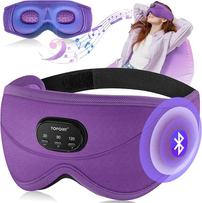 TOPOINT Sleep Mask with Bluetooth Headphones, 3D Eye Mask for Sleep Headphones with White Noise, Total Blackout, 5.4 Bluetooth, Timer, 15 Hours for Women Men, Travel, Meditation, Nap, CPAP Users
