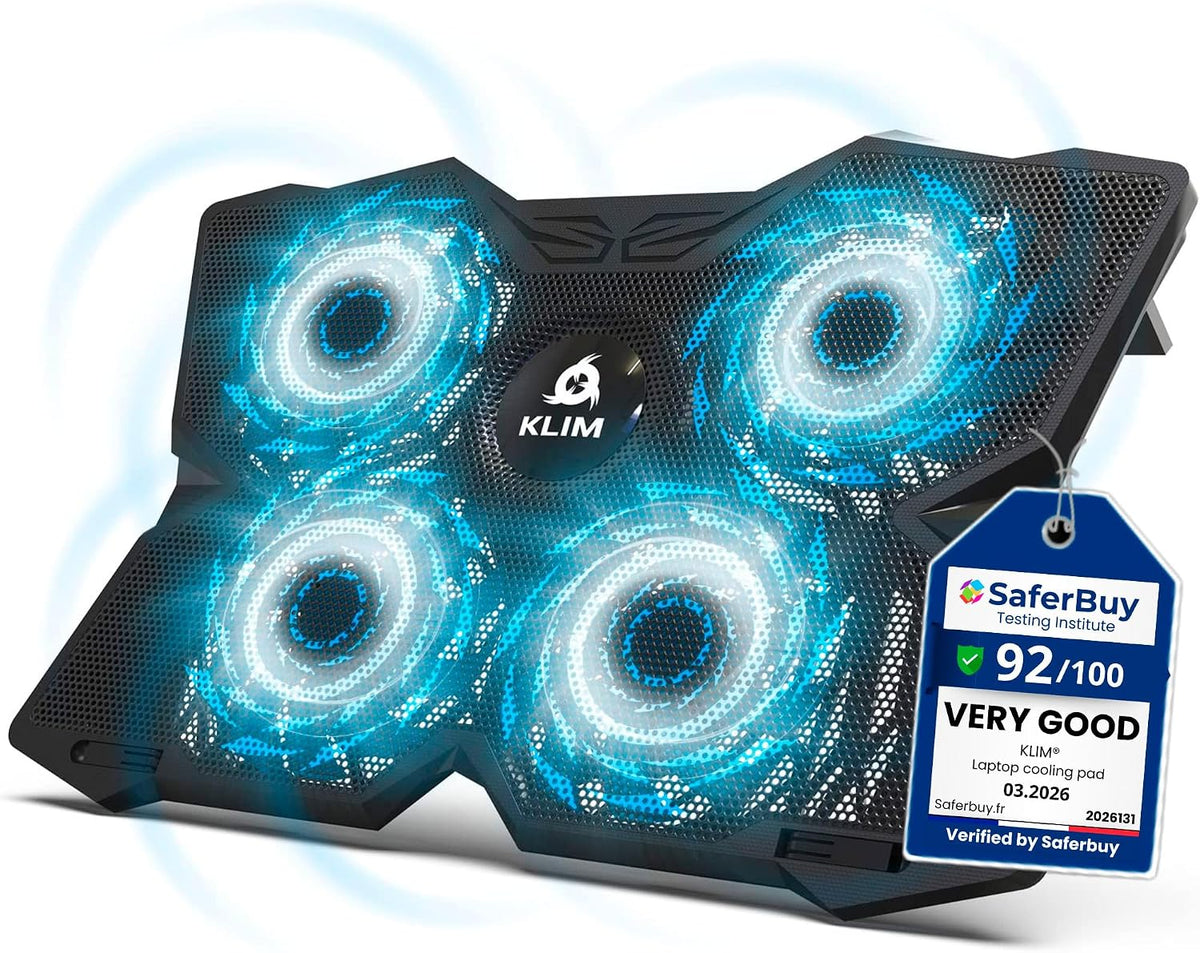 KLIM Wind Laptop Cooling Pad - More Than 500 000 Units Sold - New Version - The Most Powerful Rapid Action Cooling Fan - Laptop Stand with 4 Cooling Fans at 1200 RPM - USB Fan - PS5 PS4 - RGB
