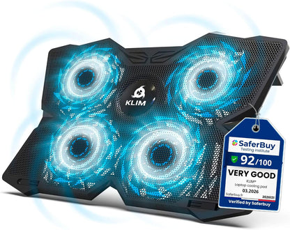 KLIM Wind Laptop Cooling Pad - More Than 500 000 Units Sold - New Version - The Most Powerful Rapid Action Cooling Fan - Laptop Stand with 4 Cooling Fans at 1200 RPM - USB Fan - PS5 PS4 - RGB