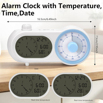 Lumuasky Digital Alarm Clock Visual Timer Silent Night Light with 60-Minute Countdown & 199-Day Count-Up, 3 Alarms, Snooze, Temperature Date Management Clock for Classroom, Home, Study (Blue)