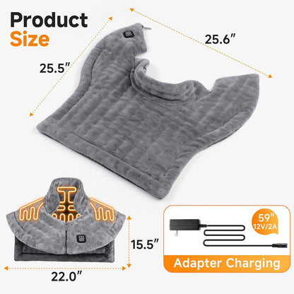 Weighted Heating Pad for Neck and Shoulders Back, Plug-in Heated Shoulder Wrap with 12V 2A Power Cord, No Battery Large Neck Heating Pad, 3 Heat Settings & Auto Shut Off, Ideal Gift for Mom and Dad