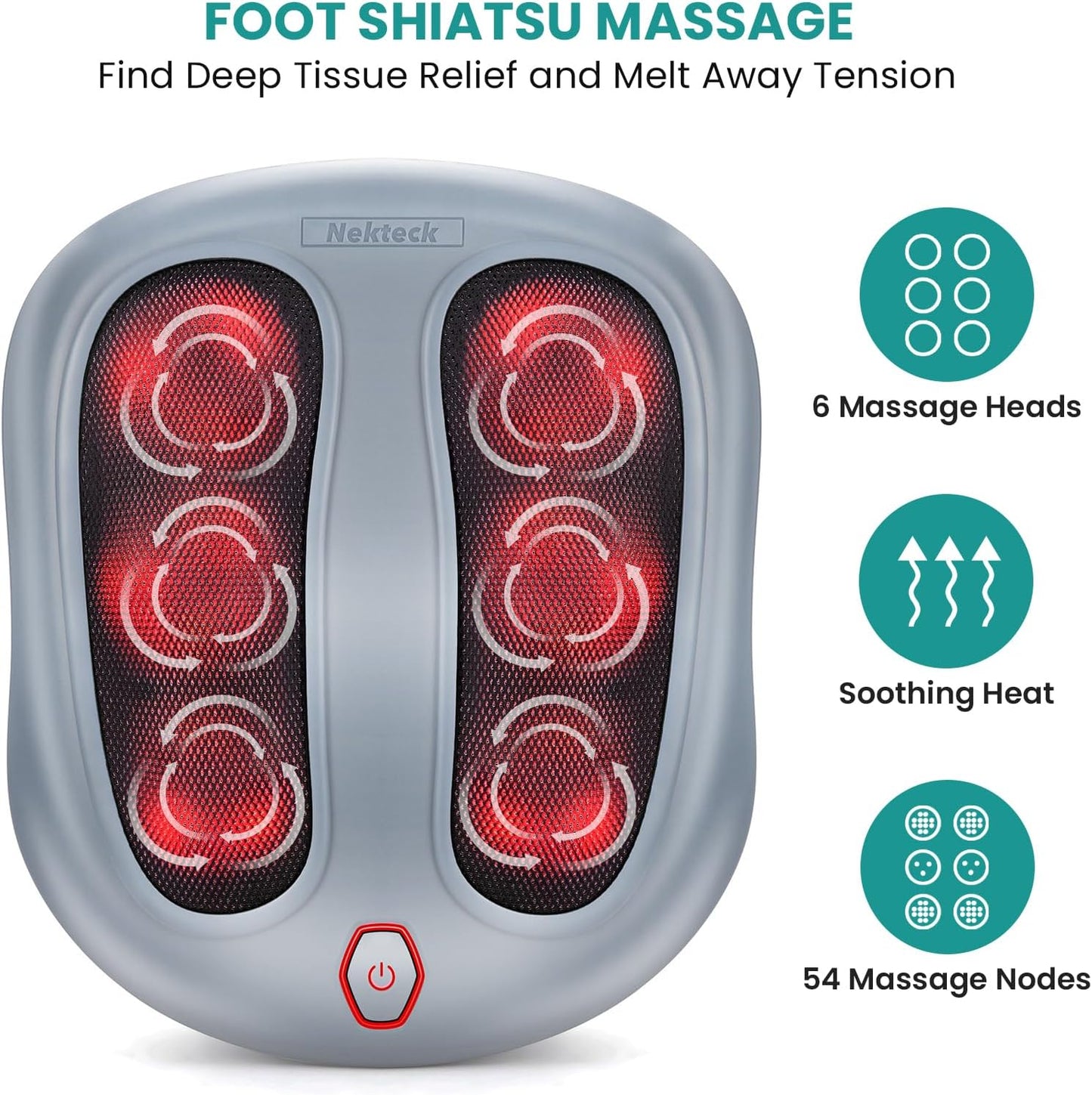 Nekteck Foot Massager with Heat, HSA Eligible FSA Massage Tools Gifts | Shiatsu Heated Electric Kneading Foot Massager Machine for Plantar Fasciitis, Built-in Infrared Heat Function and Power Cord
