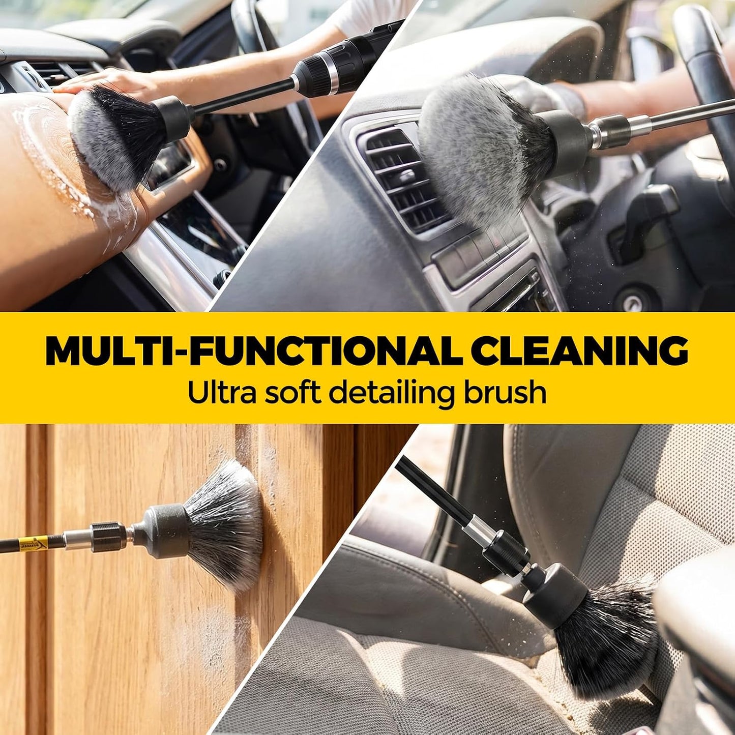 Holikme 20 Pack Drill Brush Set with Soft Detail Brush and Cleaning Cloth | 1 Extension Rod, 1/4-Inch Quick-Change Shaft,Power Scrubber Cleaning Kit for Tile, Floors, Grout, Tub, Car Detailing