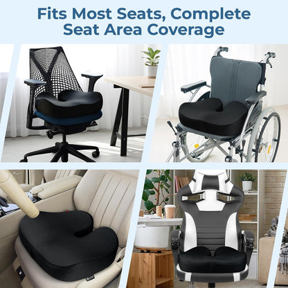 5 STARS UNITED Seat Cushion - Memory Foam Chair Cushion for Tailbone Pain Relief - Ergonomic Support for Coccyx, Sciatica & Butt - Office, Desk & Gaming Chair, Car Seat, Wheelchair, Airplane, Black