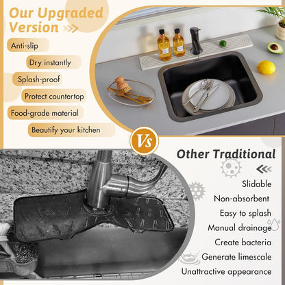 Faucet Mat for Kitchen Sink, 18" Wide Diatomite Fast Drying Stone Tray, Super Absorbent, Prevents Moisture Buildup, Faucet Water Splash Guard for Bathroom Counter, Sink Protector Gift for Mom, White