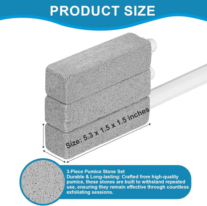 3 Packs Pumice Cleaning Stone with Extra Long Handle, Pumice Stone for Toilet Bowl Clean for Cleaning Toilets, Bathtubs, Grills, Swimming Pools, Sinks