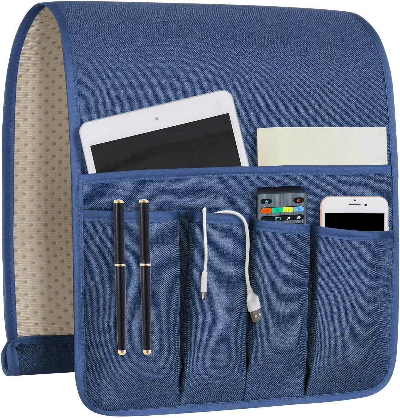 Remote Control Holders for Armchairs, Couch Caddy, Featuring Non-Slip Bases | 5 Pockets Bedside Storage Pocket for TV Remote Holder, Phone Tablet Kindle, Magazines, Gifts for Seniors (Beige, 35"X12.4")