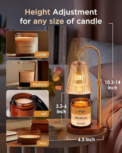 Candle Warmer Lamp with Timer Dimmer, Flameless Candle Warmer for Jar Candles, Height Adjustable Wax Warmer, House Warming Gifts New Home Decor, Birthday Gifts for Women (2 Bulbs Included)