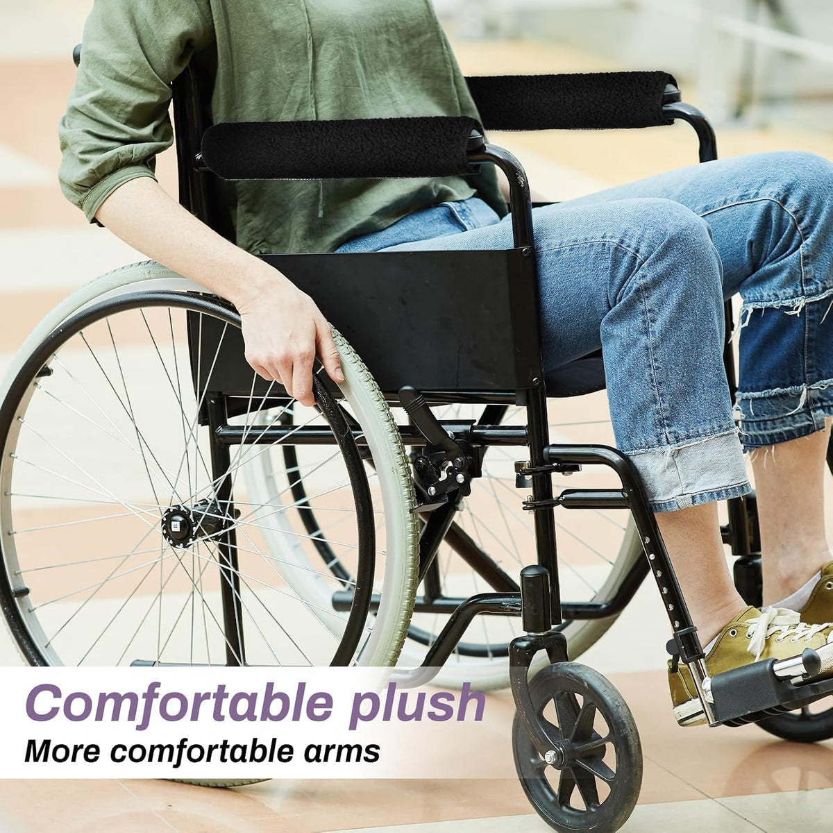 Psyqtsuary 2 Pcs Wheelchair Armrest Pads Covers, Non-Slip Widened Self Adhesive Armrest Strips, Washable Comfortable and Protective for wheelchairs Office Chairs armchairs