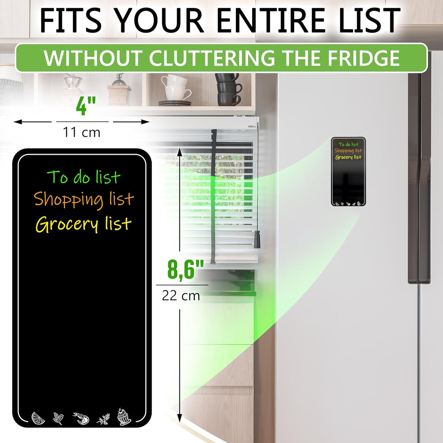 Dry Erase Board for Fridge 4.5 x 8.5 in - Magnetic Chalkboard for Fridge Whiteboard Magnet Black Shopping List - Fridge Magnetic Board Small Refrigerator Grocery List - Fridge Reminder Board