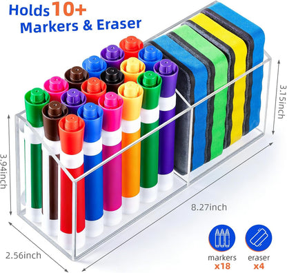 Magnetic Pen Holder, Acrylic Dry Erase Marker Holder | Magnetic Pen Holder for Refrigerator, Whiteboard, Pens, Pencils, Non-slip Acrylic Magnetic Marker Holder, Transparent, 1 Pack
