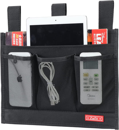 Zafit Hanging Bedside Caddy, Bedside Storage Organizer for Magazine, Phone, Remote control (Classic4 Pockets-Black)