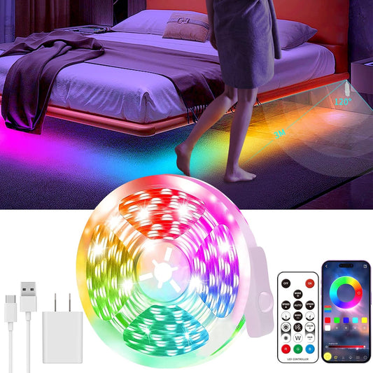KANTUTOE Motion Activated LED Light Strip, 16.4FT Motion Sensor LED Light Indoor with APP Control, Under Bed Lights Motion Sensor with 5V USB Powered, Suitable for Bed Cabinet Staircase Bedroom