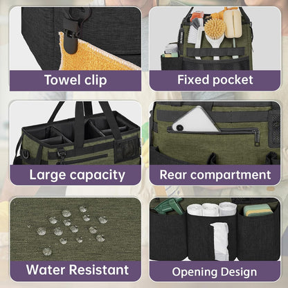 IBVIVIC Wearable Cleaning Caddy Bag for Cleaning Supplies, Black | Cleaning Organizer Tote Bag with Handle & Shoulder Straps Kitchen Cleaning Supplies Storage Bag for Cleaners & Housekeepers