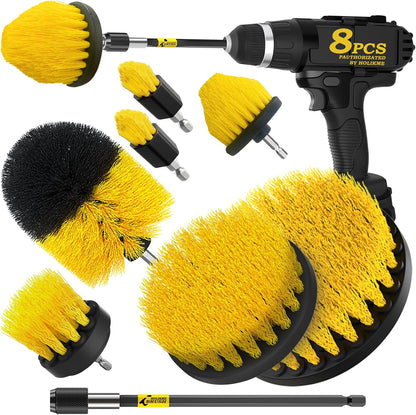 Holikme 8Piece Drill Brush Attachment Set - Power Scrubber Cleaning Kit | Nylon Fibers, Power Scrubber Attachments for Tile, Shower, Floors, Kitchen and Auto Interior Care, Cleaning Tools, Yellow