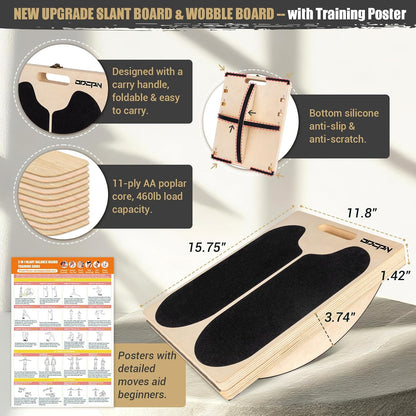 3-in-1 Slant Board & 180°/360° Balance Board, 460 LBS Capacity Calf Stretch