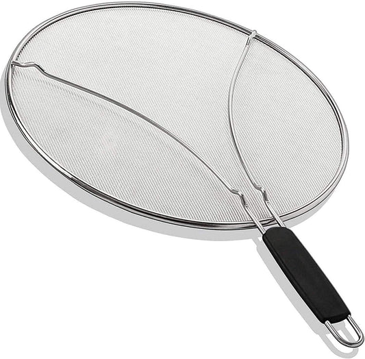 13" Grease Splatter Screen for Cooking | Stainless Steel Oil Splatter Guard and Ultra-Fine Mesh Protects Skin from Burns | TPR Tight-Grip Handle (Grey)