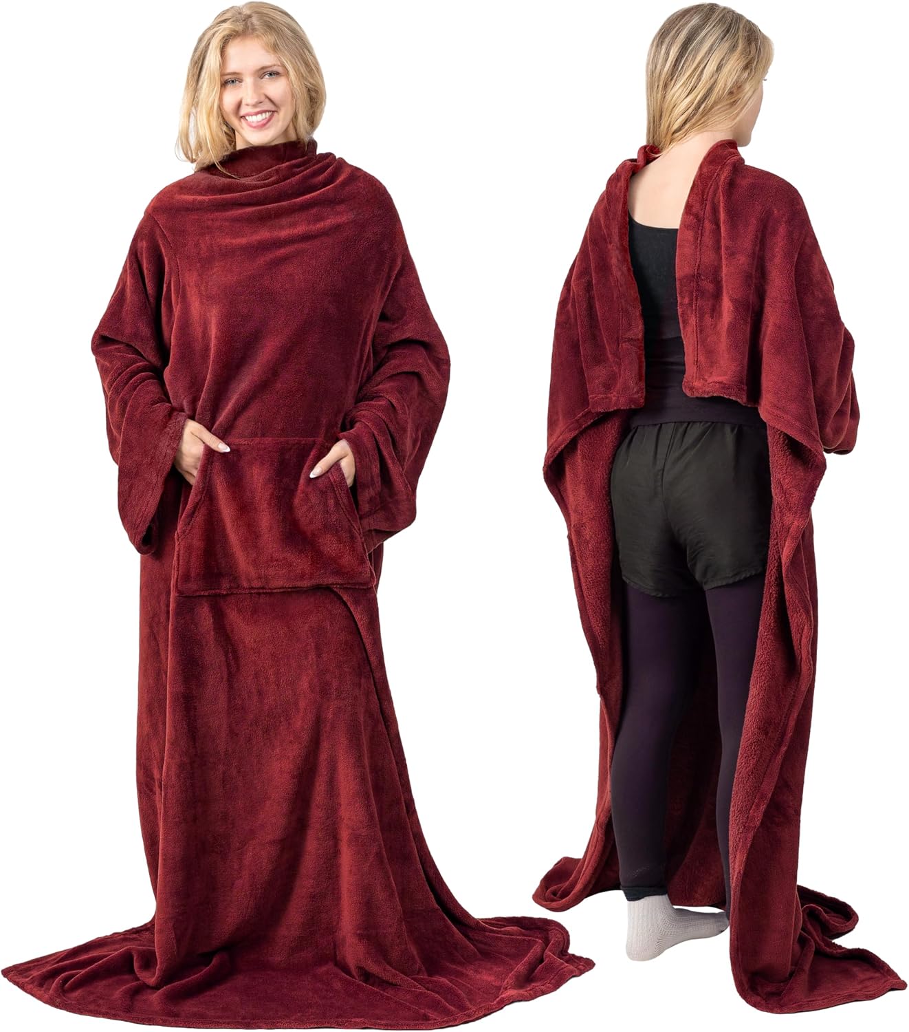 PAVILIA Blanket with Sleeves for Adult Women Men, Soft Warm Wearable Blanket Fleece Wrap Throw, Robe Blanket Gift