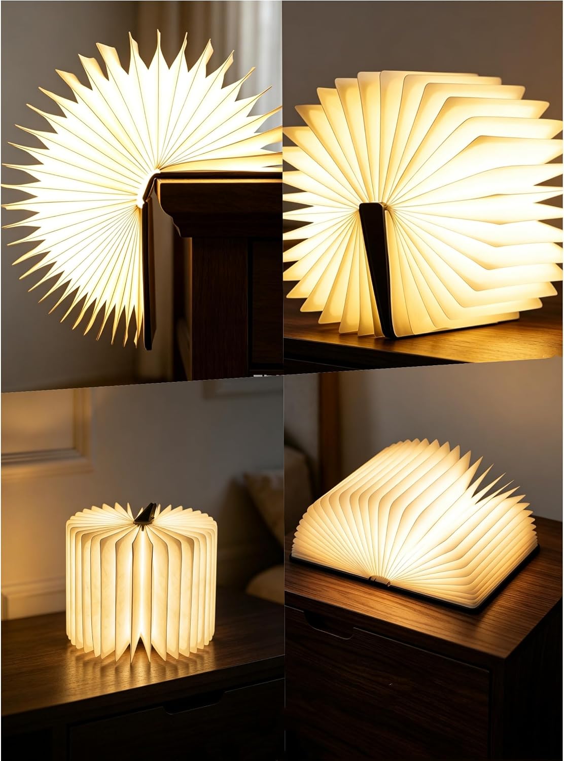 Book Lamp for Book Lovers Gifts-3 Color Lights,LED Ambient Lighting,Portable Foldable Paper Desk Lamp for Night Reading (Gold)